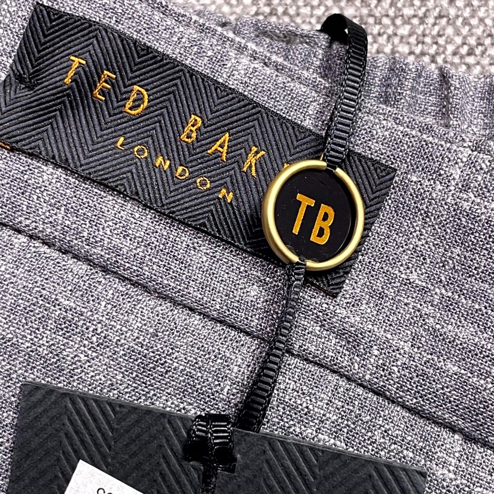 Ted Baker Jem Textured Dress Pants Mens 35 Light Gray Wool Stretch TB605059 - Picture 7 of 15